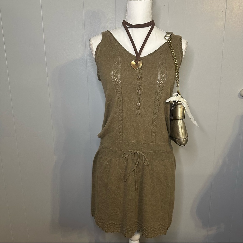 Boho Indie Khaki Knit Mini Dress